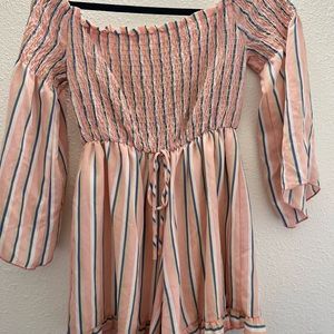 Stripped Off the Shoulder Romper